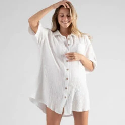 Cache Coeur Bertille White Maternity And Nursing Shirt Dress