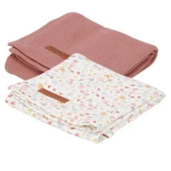 Little Dutch Muslin Cloths 70 X 70 Pure Pink Blush / Flowers & Butterflies (set Of Two)