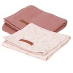 Little Dutch Muslins Cloths 70 X 70 Pure Pink Blush / Little Pink Flowers (set Of Two)
