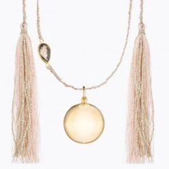 MAYA Maternity Necklace Yellow GoldPink Chord Smoked Quartz